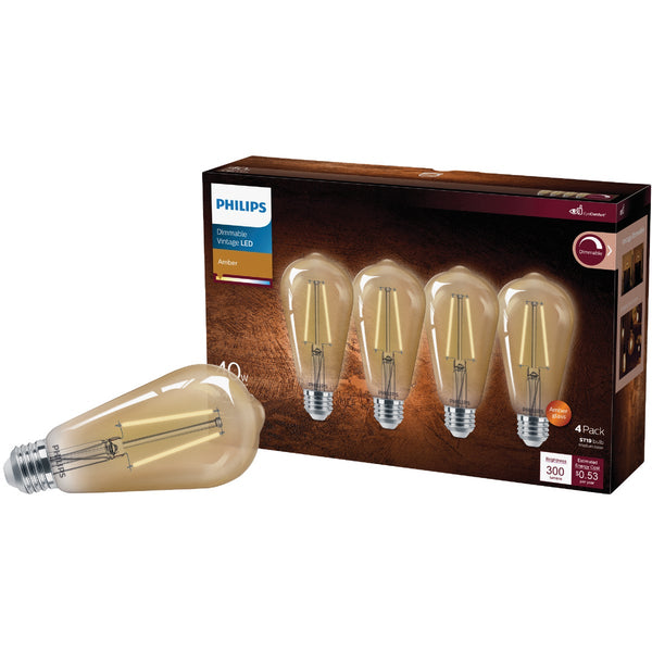 Philips Vintage 40W Equivalent Amber ST19 Medium LED Decorative Light Bulb (4-Pack)