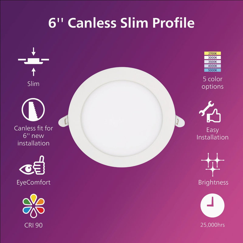 Philips 6 In. White Canless Selectable CCT LED Recessed Light Kit