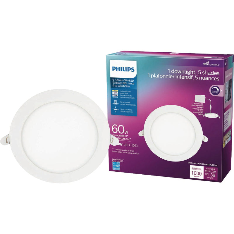 Philips 6 In. White Canless Selectable CCT LED Recessed Light Kit