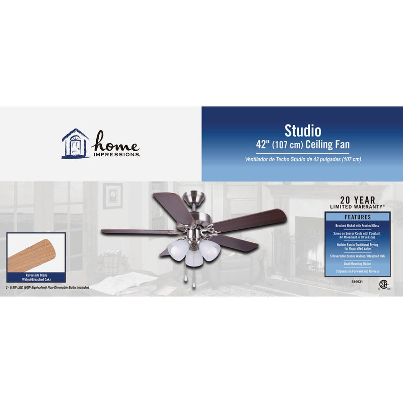 Home Impressions Studio 42 In. Brushed Nickel Ceiling Fan with Light Kit