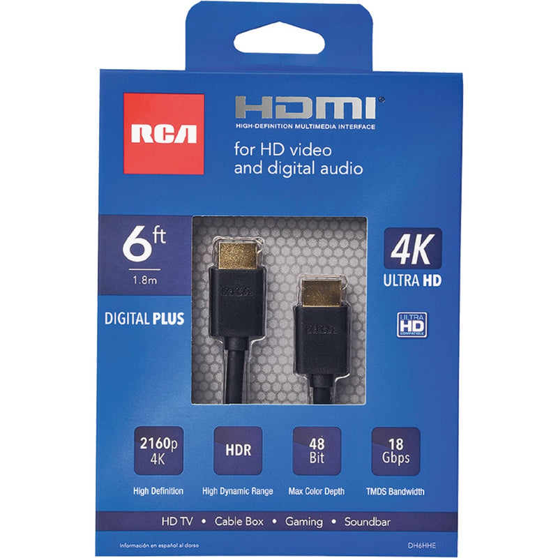 RCA 6 Ft. Black 4K Ultra HD Digital Plus HDMI Cable