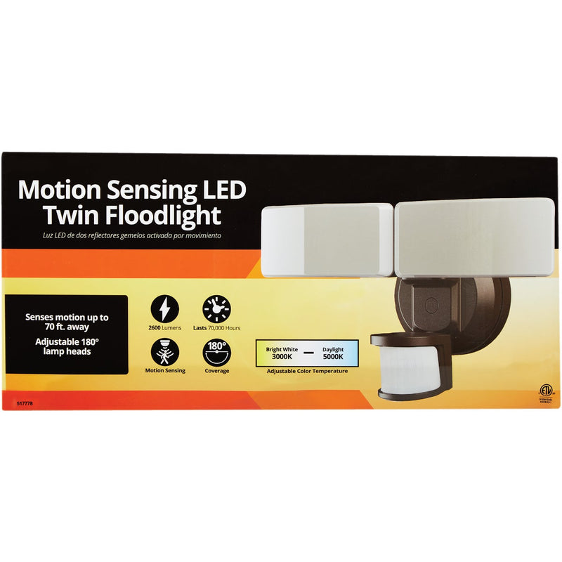 Bronze Motion Sensing Twin Swivel Head LED Floodlight Fixture