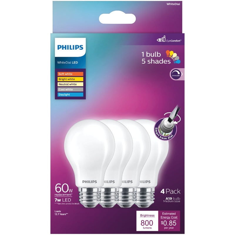 Philips WhiteDial 60W Equivalent Multi CCT A19 Medium LED Light Bulb (4-Pack)