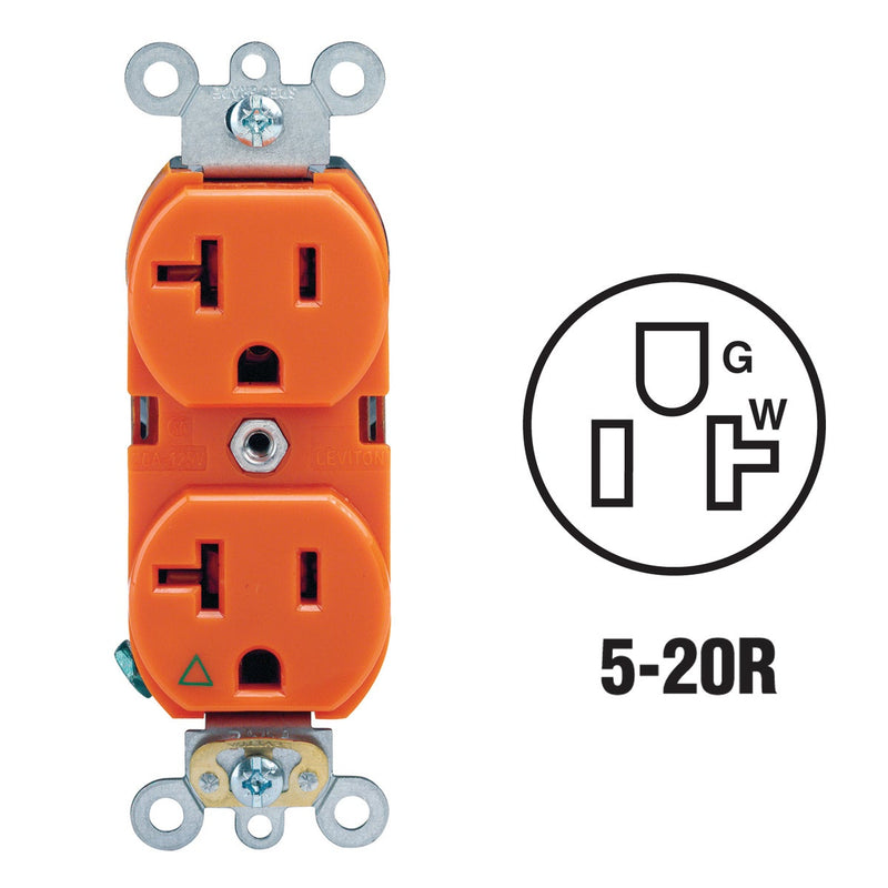 Leviton 20A Orange Isolated Grounding 5-20R Duplex Outlet