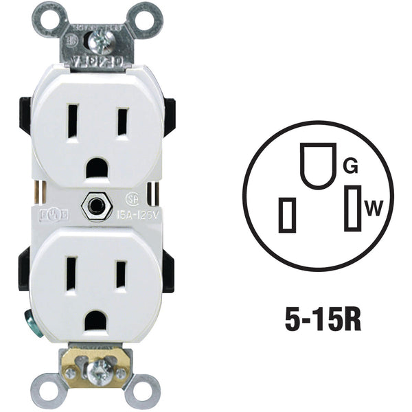 Leviton 15A White Industrial Grade 5-15R Duplex Outlet