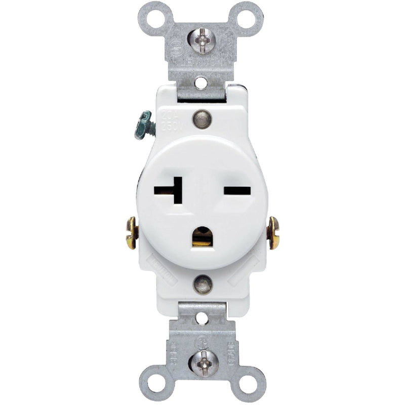 Leviton 20A White Heavy-Duty 6-20R Grounding Single Outlet