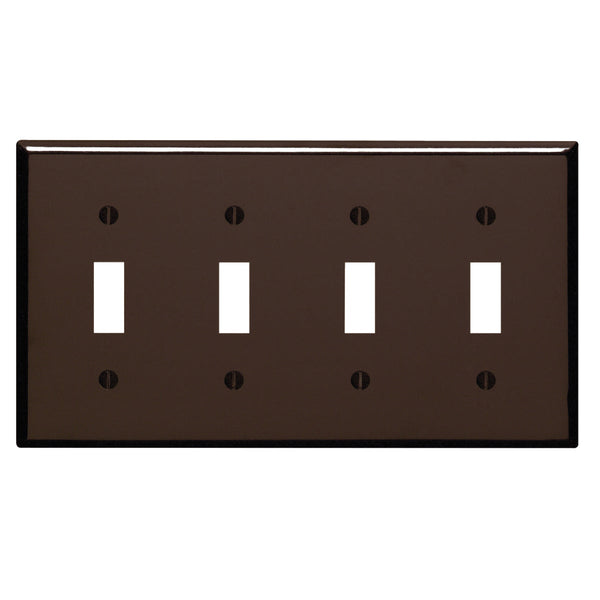 Leviton 4-Gang Plastic Toggle Switch Wall Plate, Brown