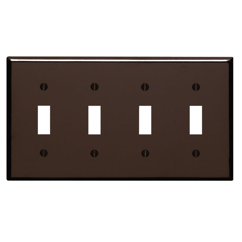 Leviton 4-Gang Plastic Toggle Switch Wall Plate, Brown