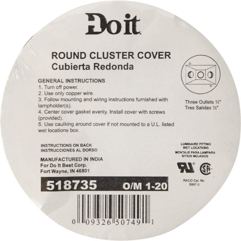 Bell 3-Outlet Round Zinc Gray Cluster Weatherproof Outdoor Box Cover, Shrink Wrapped