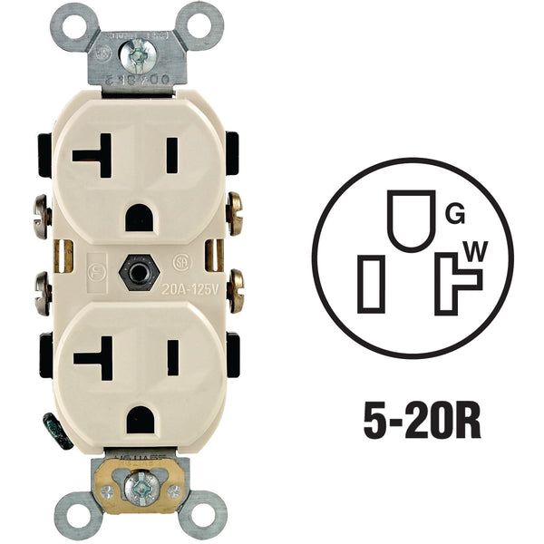 Leviton 20A Light Almond Heavy-Duty 5-20R Duplex Outlet