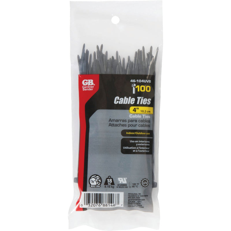 Gardner Bender 4 In. x 0.095 In. Black Nylon Ultra Violet Cable Tie (100-Pack)