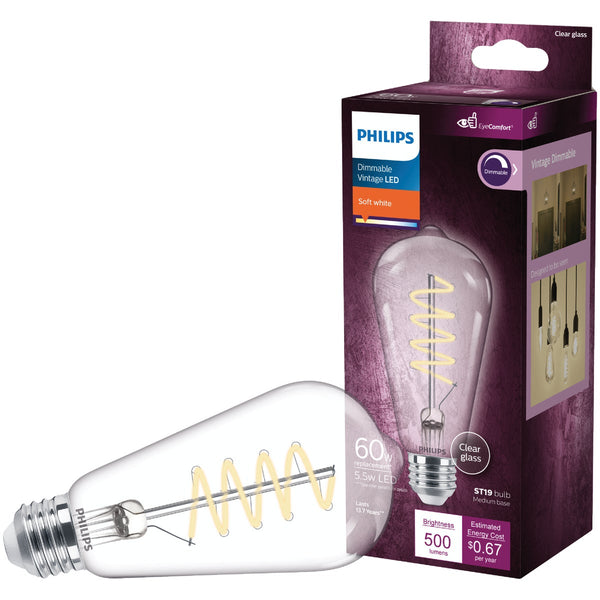 Philips 60W Equivalent Soft White ST19 Medium Dimmable Vintage LED Decorative Light Bulb