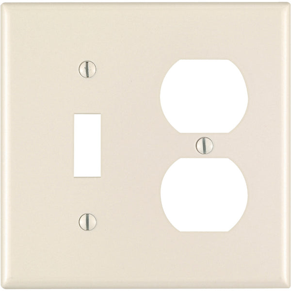 Leviton 2-Gang Plastic Single Toggle/Duplex Outlet Wall Plate, Light Almond