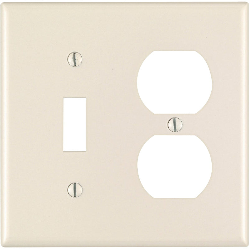 Leviton 2-Gang Plastic Single Toggle/Duplex Outlet Wall Plate, Light Almond