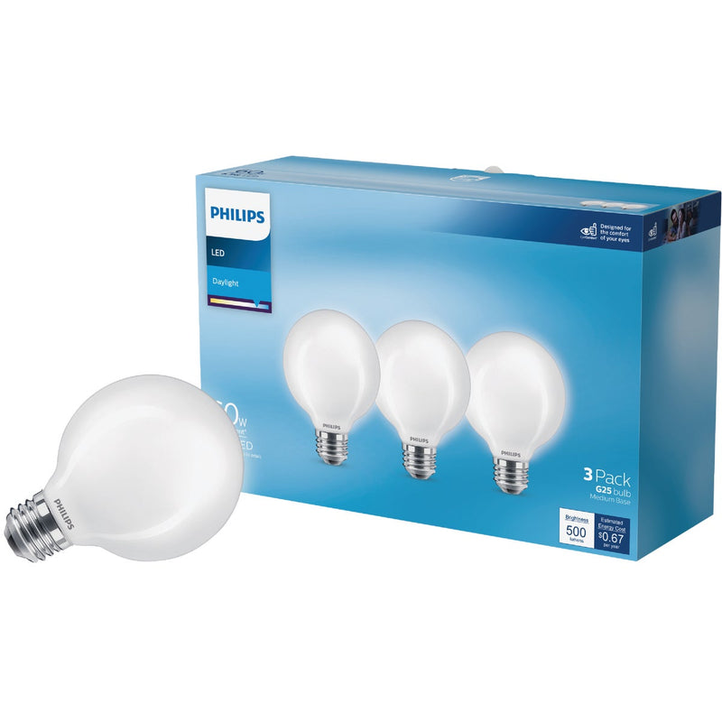 Philips 60W Equivalent Daylight G25 Medium Frosted LED Decorative Light Bulb (3-Pack)