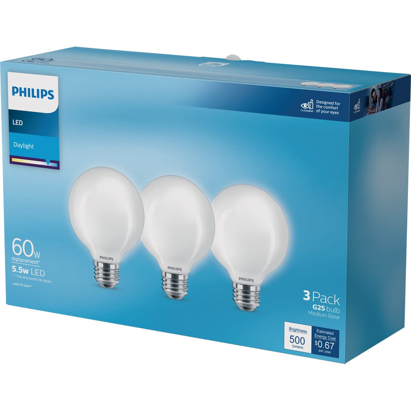 Philips 60W Equivalent Daylight G25 Medium Frosted LED Decorative Light Bulb (3-Pack)