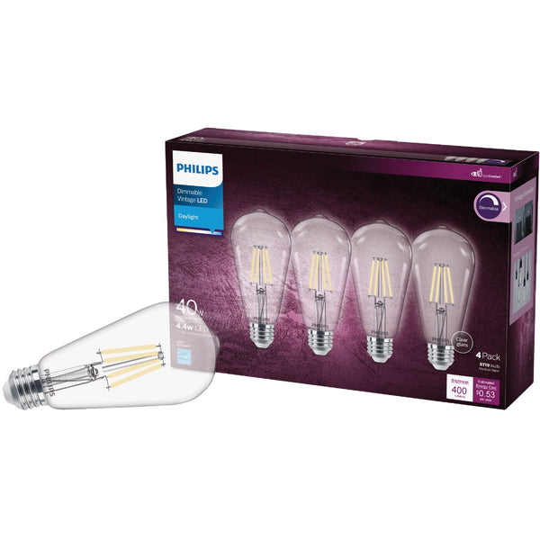 Philips Vintage 40W Equivalent Daylight ST19 Medium LED Decorative Light Bulb (4-Pack)