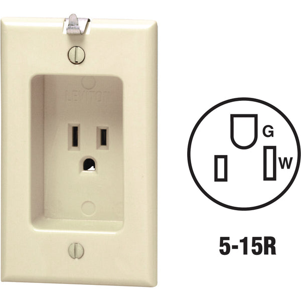 Leviton 15A Ivory Residential Grade 5-15R Single Clock Outlet