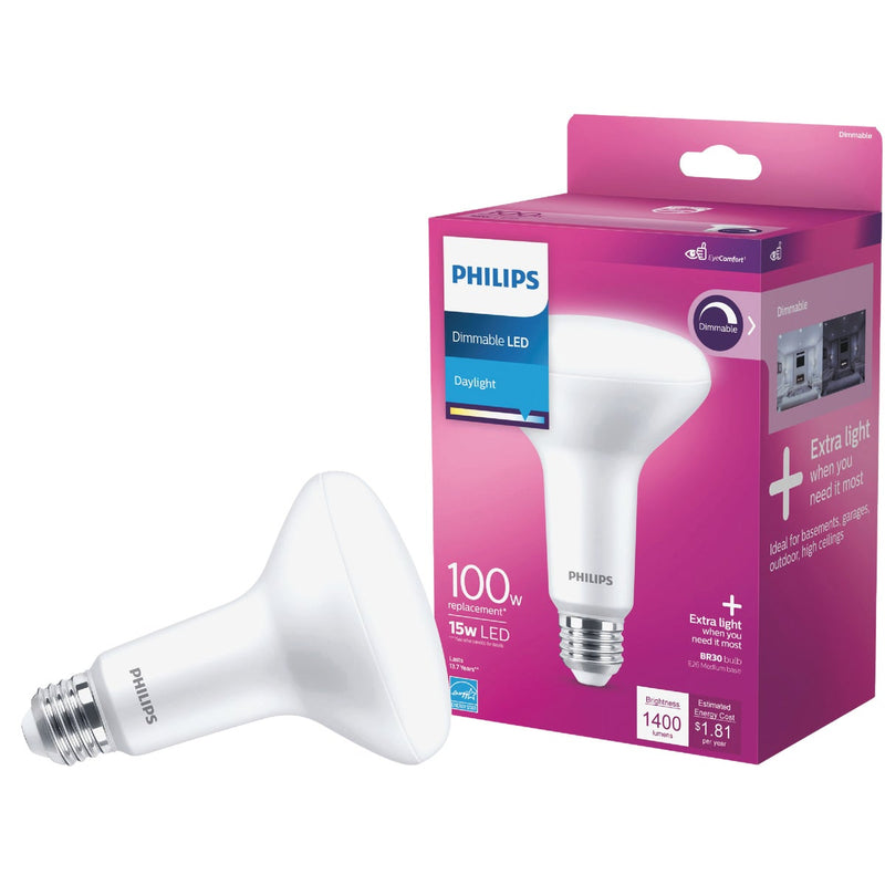 Philips 100W Equivalent Daylight BR30 Medium Dimmable LED Floodlight Light Bulb