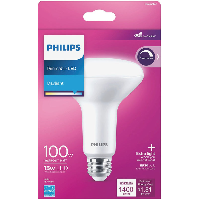 Philips 100W Equivalent Daylight BR30 Medium Dimmable LED Floodlight Light Bulb