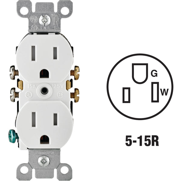 Leviton 15A White Tamper Resistant 5-15R Duplex Outlet