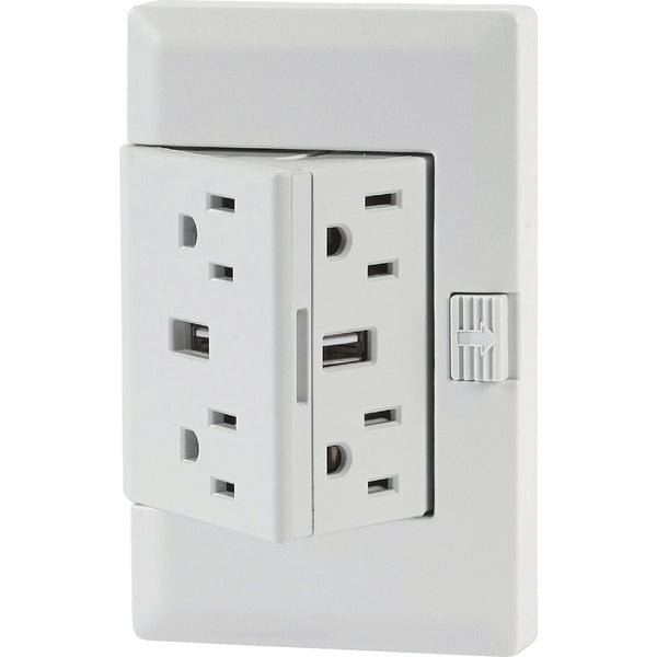 theOUTlet 2.1A/15A 125V White 4-Receptacle/2-USB Tamper Resistant Permanent Outlet Extender