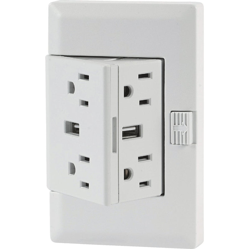 theOUTlet 2.1A/15A 125V White 4-Receptacle/2-USB Tamper Resistant Permanent Outlet Extender