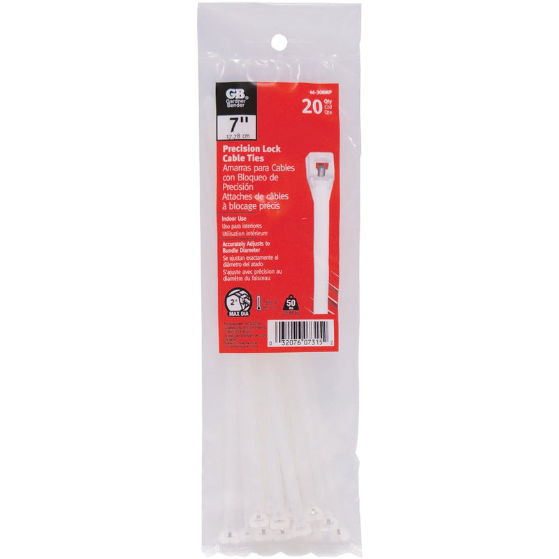 Gardner Bender Precision Lock 7 In. Natural Color Nylon Metal Pawl Cable Tie (20-Pack)