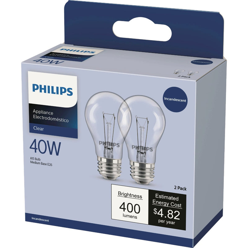 Philips 40W Clear Medium A15 Incandescent Appliance Light Bulb (2-Pack)