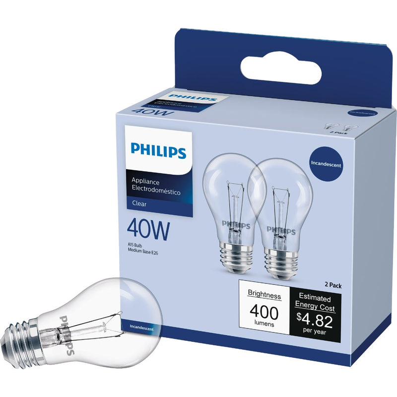 Philips 40W Clear Medium A15 Incandescent Appliance Light Bulb (2-Pack)