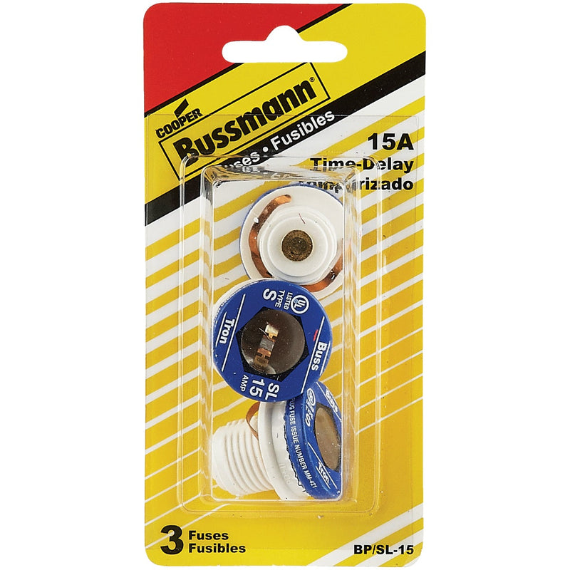 Bussmann 15A BP/SL Time-Delay Plug Fuse (3-Pack)