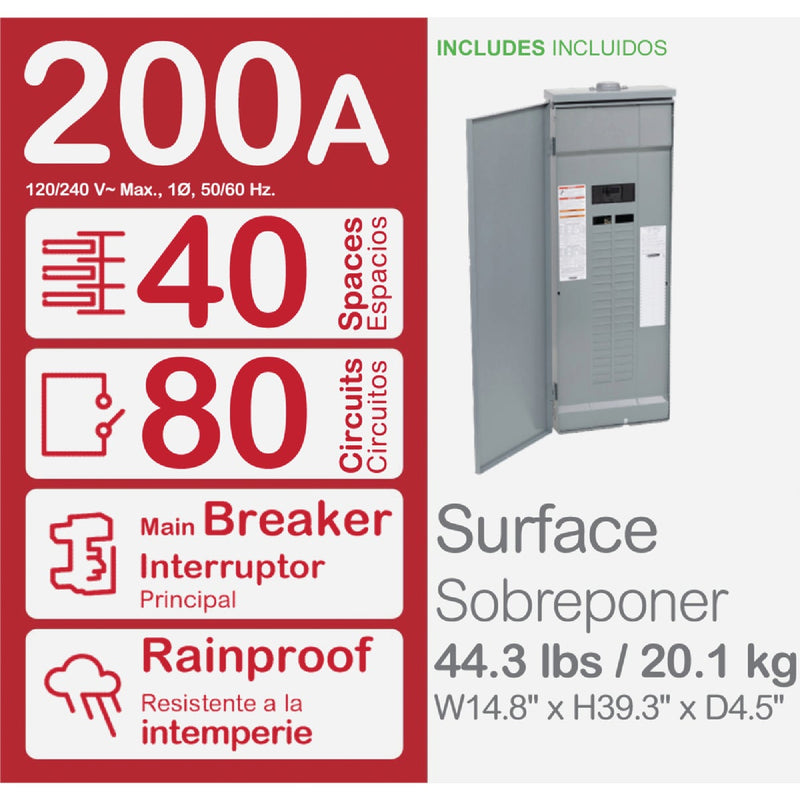 Square D Homeline 200A 40-Space 80-Circuit Raintight Main Breaker Plug-on Neutral Load Center