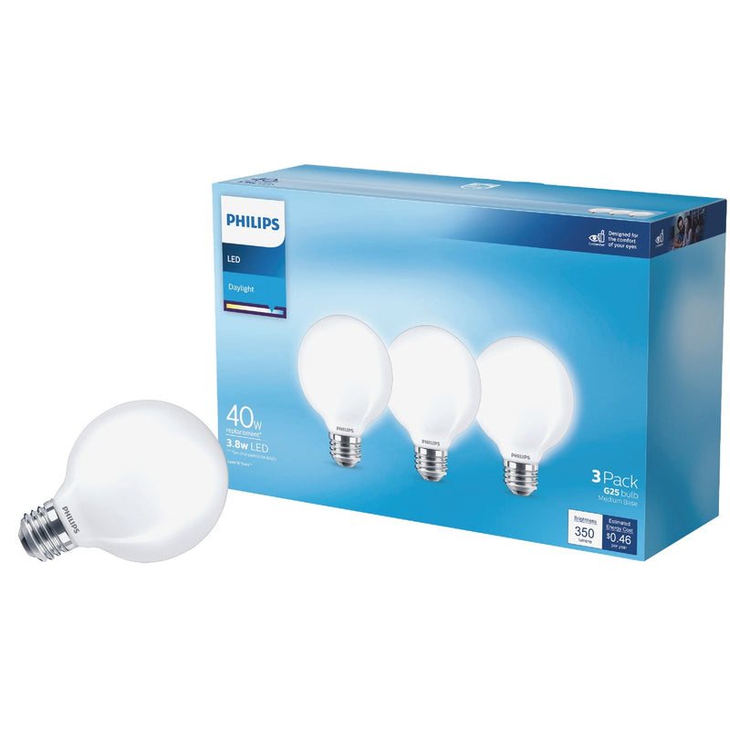 Philips 40W Equivalent Daylight G25 Medium Frosted LED Decorative Light Bulb (3-Pack)