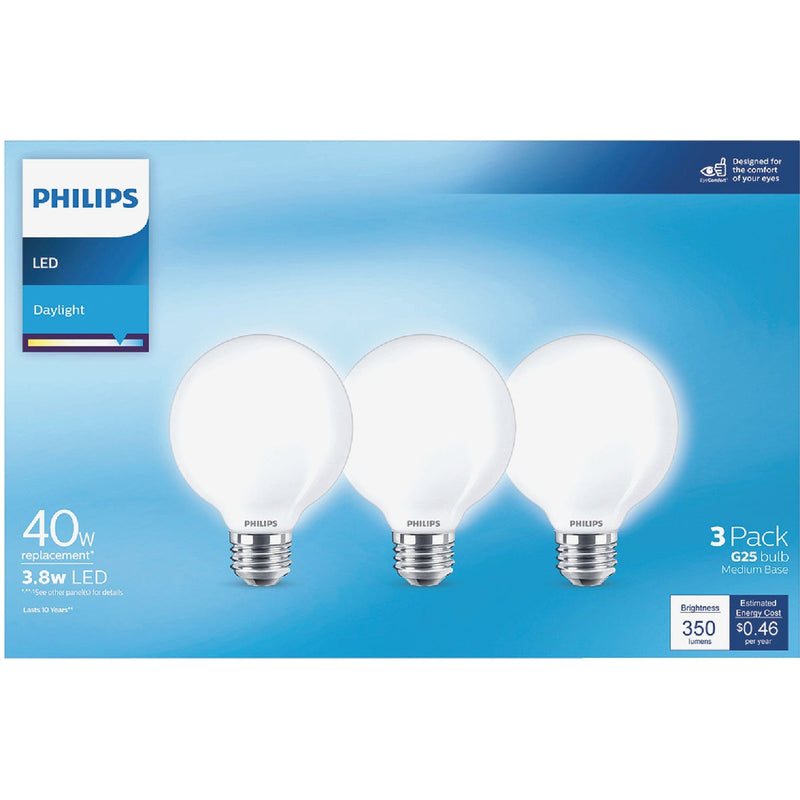 Philips 40W Equivalent Daylight G25 Medium Frosted LED Decorative Light Bulb (3-Pack)