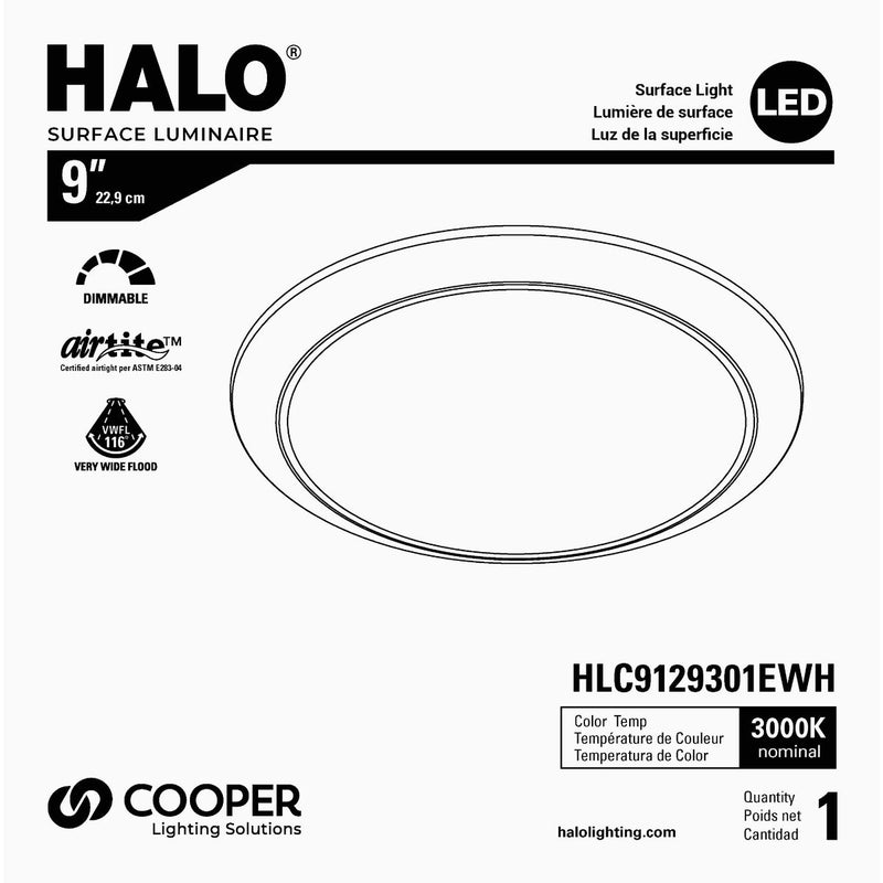 Halo 9 In. Surface Mount IC Rated White CCT LED Recessed Light Kit