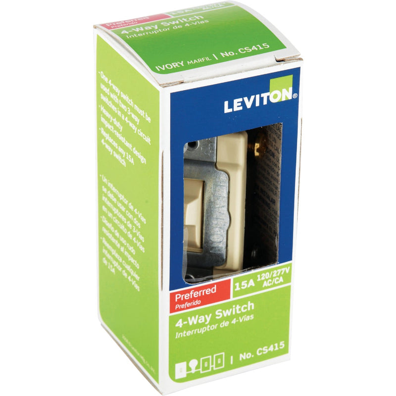 Leviton Commercial 15A Ivory Grounded Quiet 4-Way Switch