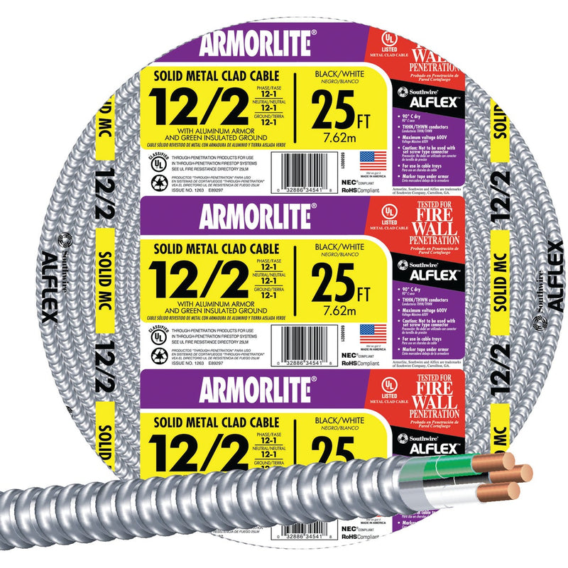 Southwire 25 Ft. 12/2 MC Armored Cable Electrical Wire