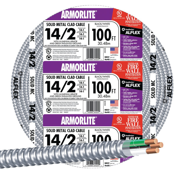 Southwire 100 Ft. 14/2 MC Armored Cable Electrical Wire