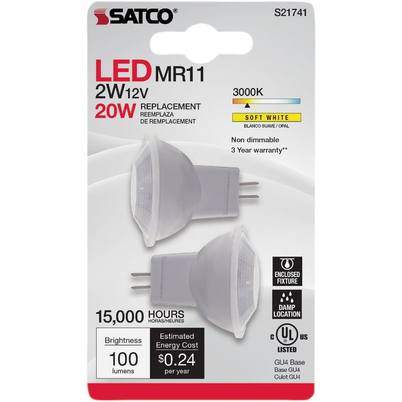 Satco Nuvo 20W Equivalent Warm White MR11 GU4 LED Floodlight Light Bulb (2-Pack)