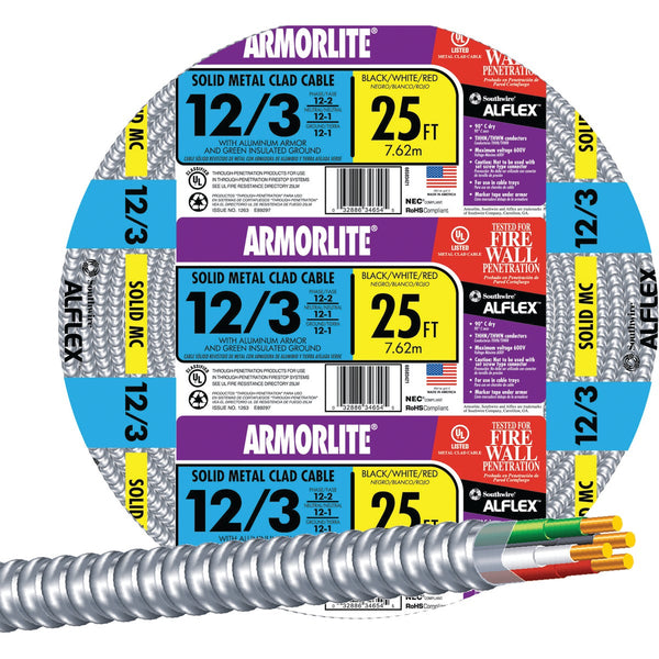 Southwire 25 Ft. 12/3 MC Armored Cable Electrical Wire