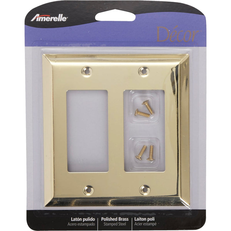 Amerelle 2-Gang Stamped Steel Rocker Decorator Wall Plate, Polished Brass