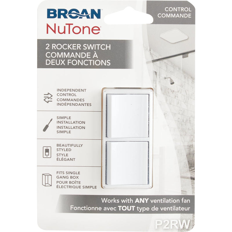 Broan 2-Function 15A 120V White Rocker Switch for Bathroom Exhaust Fan