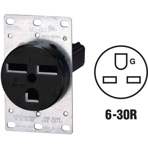 Leviton 30A Flush Mount Black 6-30R Power Outlet