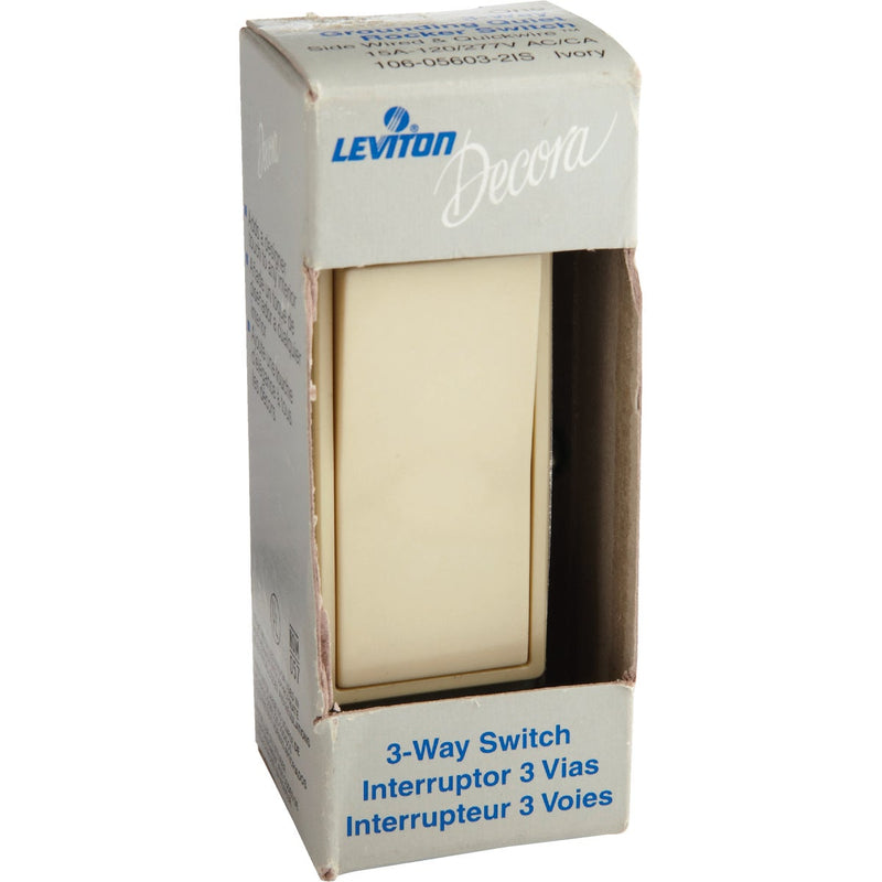 Leviton Decora Rocker Ivory 15A Grounded 3-Way Switch