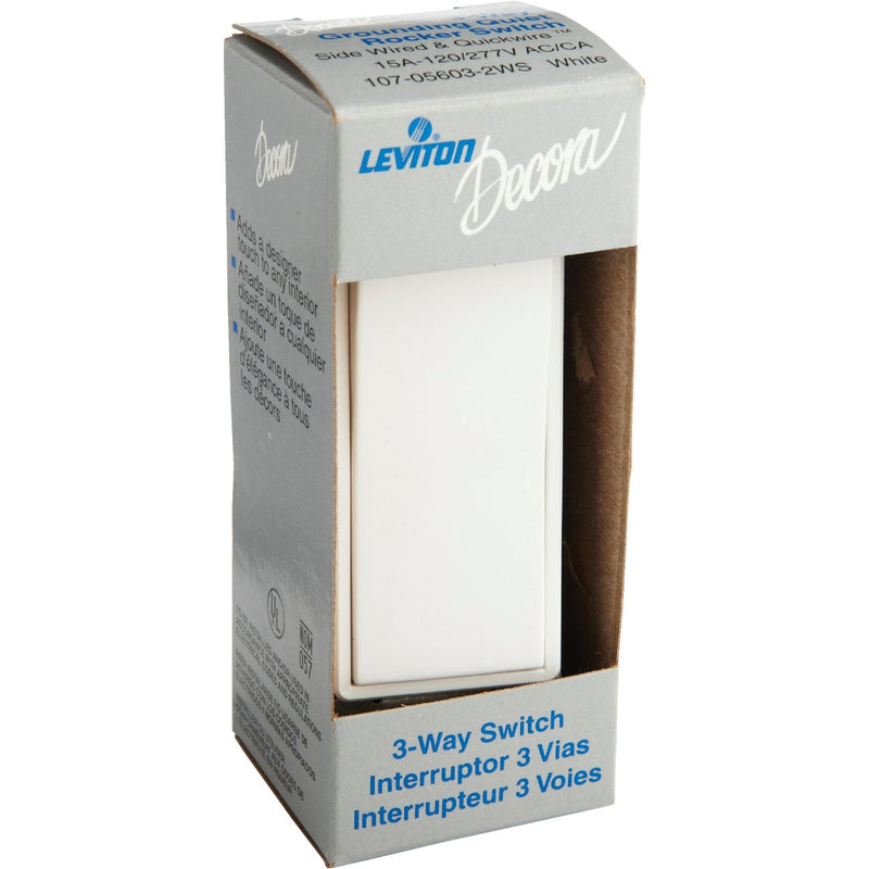 Leviton Decora Rocker White 15A Grounded 3-Way Switch