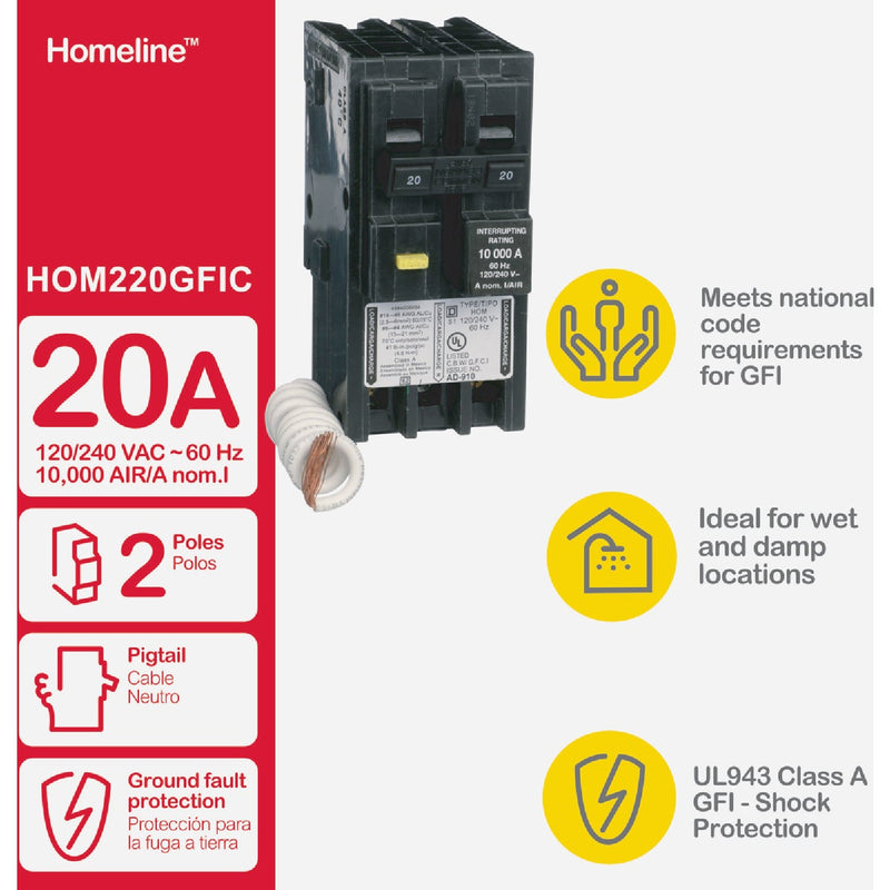 Square D Homeline 20A Double-Pole GFCI breaker