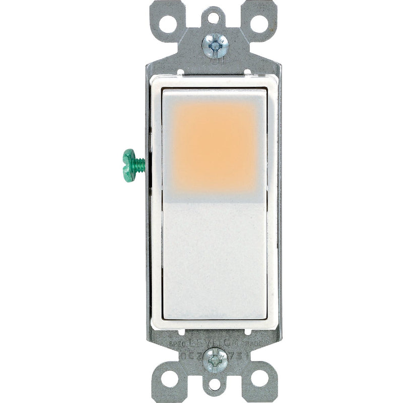 Leviton Decora Illuminated Rocker White 15A Grounded 3-Way Switch