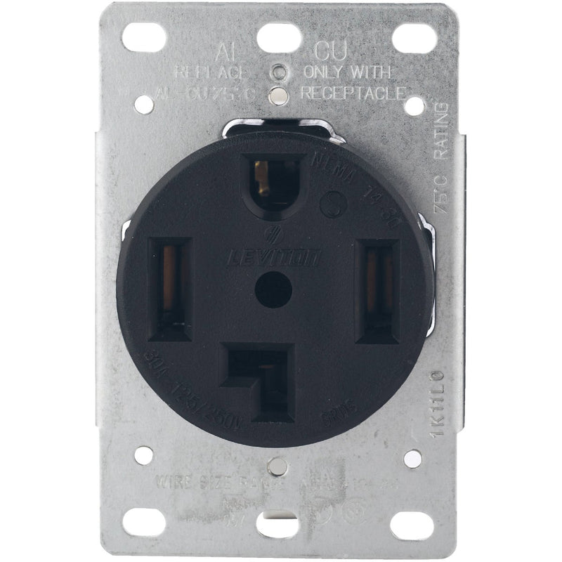 Leviton 30A Flush Mount Black 14-30R 4-Wire Dryer Power Outlet