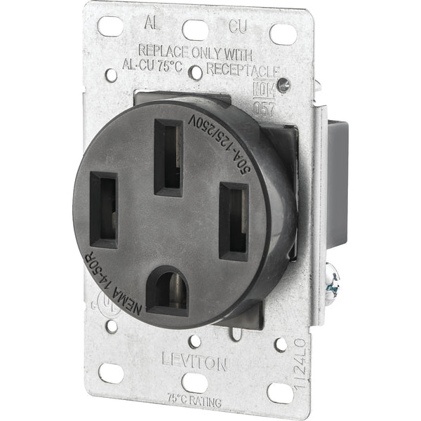 Leviton 50A Flush Mount Black 14-50R Grounding Range Power Outlet