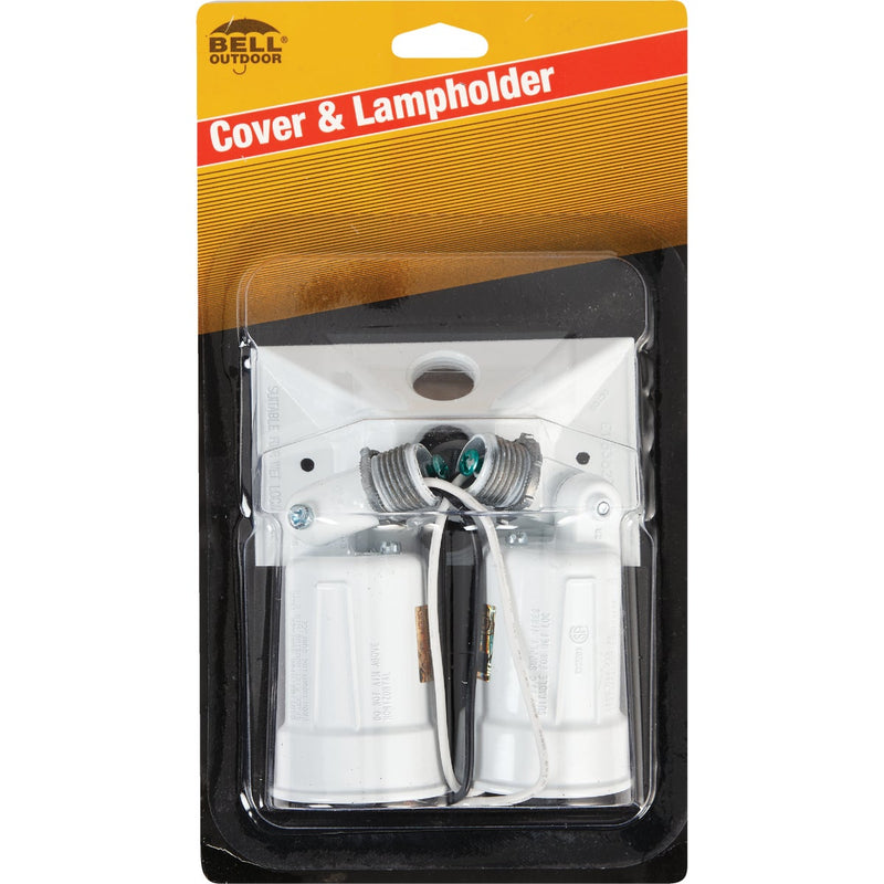 Bell 150W Aluminum Rectangle Double White Weatherproof Outdoor Lampholder with Cover, Carded